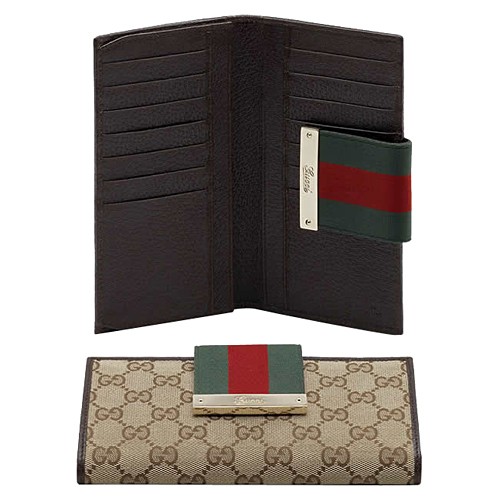 Brun Gucci Continental Portefeuille Logo Gravé Script